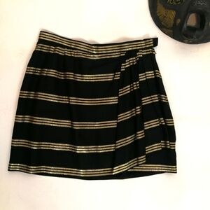 80s Albert Nippon BLK/Gold striped Lurex faux wrapped skirt